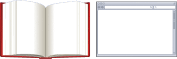 Image of an open book and a sample web page.