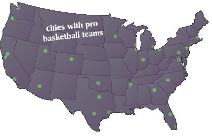 Cities with pro basketball teams